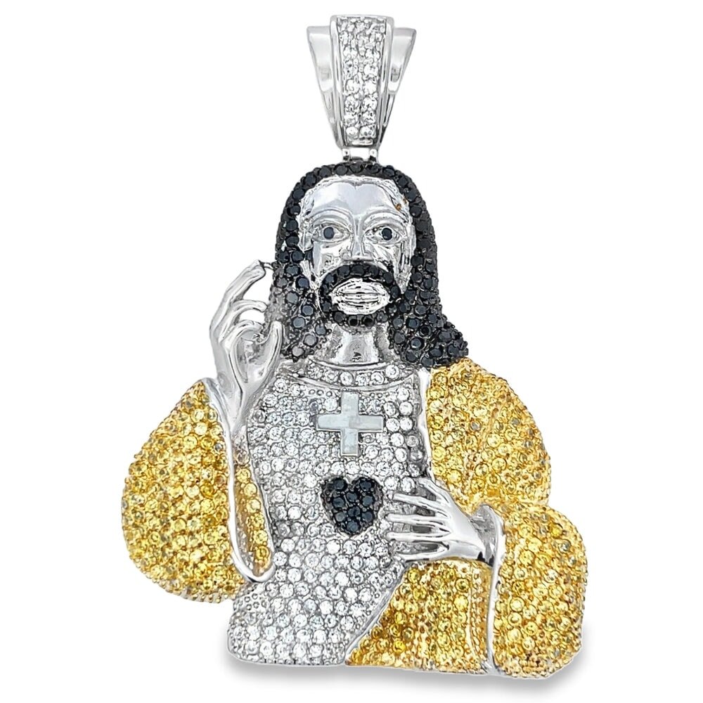 Jesus Bust CZ Iced Out Pendant Stainless Steel