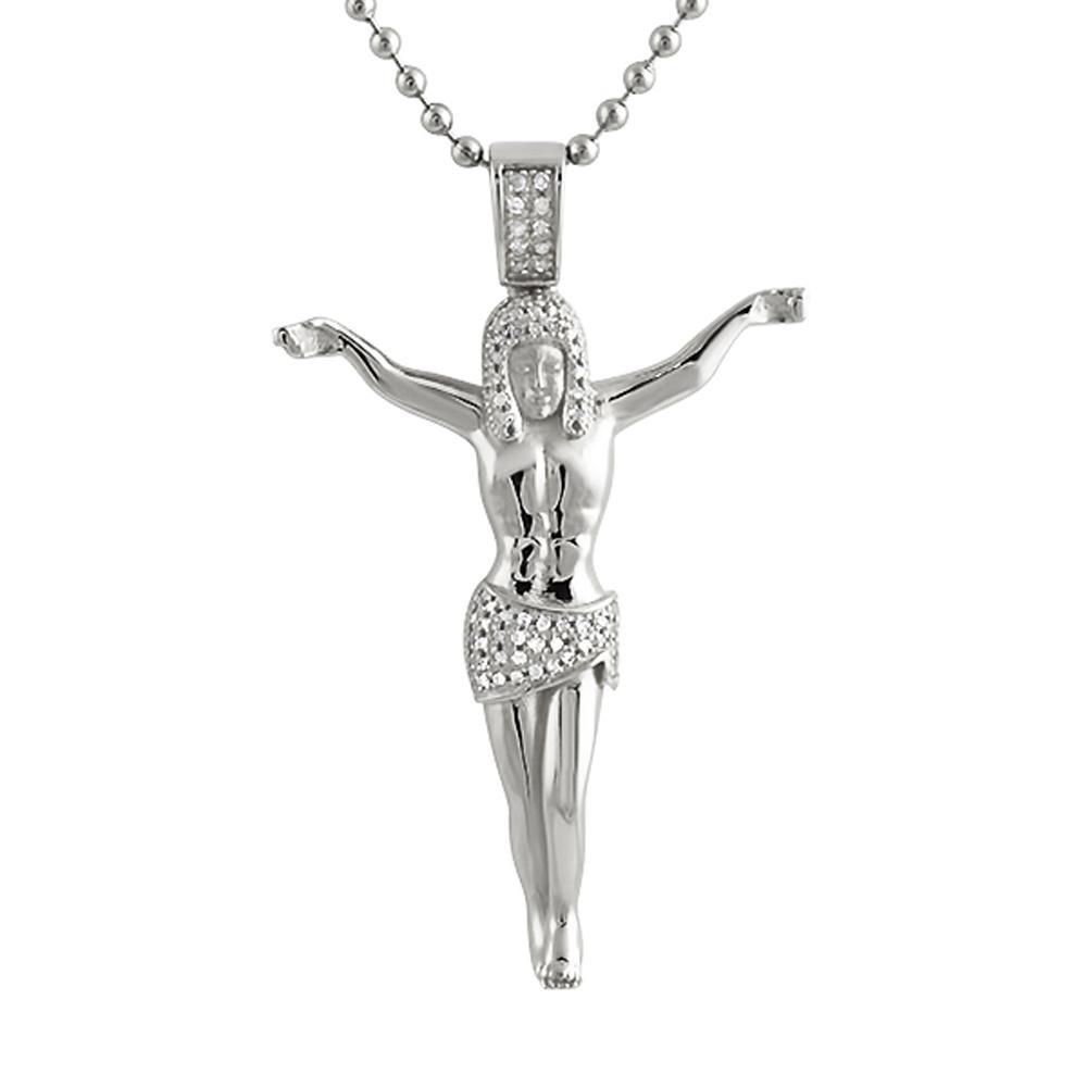 Jesus Crucifix .45cttw Diamond Pendant .925 Sterling Silver
