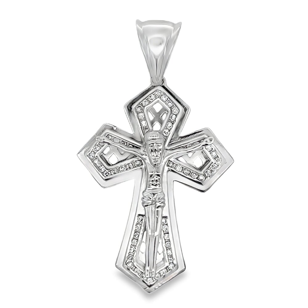 Jesus Crucifix Pointed Cross CZ Pendant .925 Sterling Silver