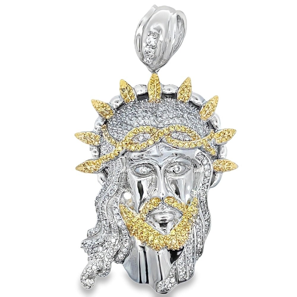 Jesus Face Yellow CZ Halo Iced Out Pendant