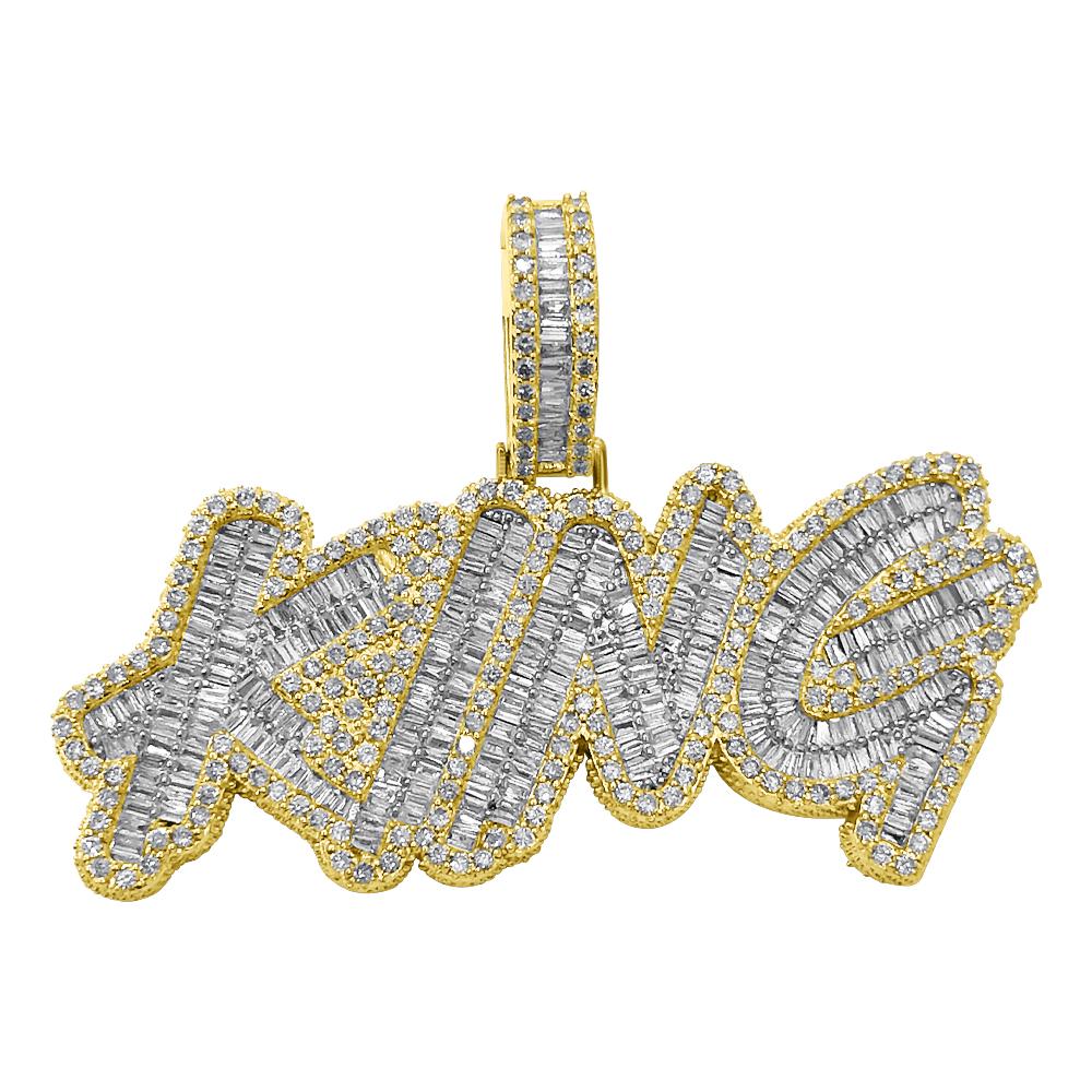 KING Baguette Diamond Pendant 4.55cttw 10K Yellow Gold