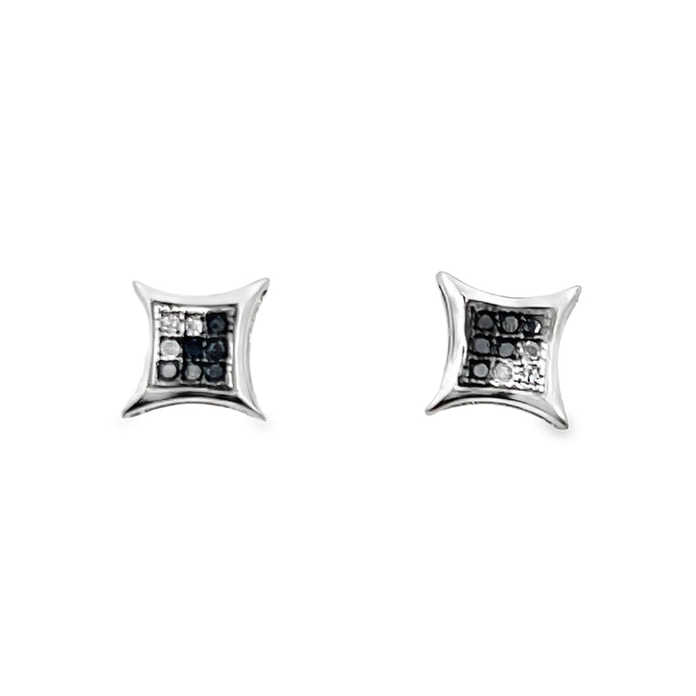 Kite Diagonal Black Diamond Earrings .05cttw .925 Sterling Silver