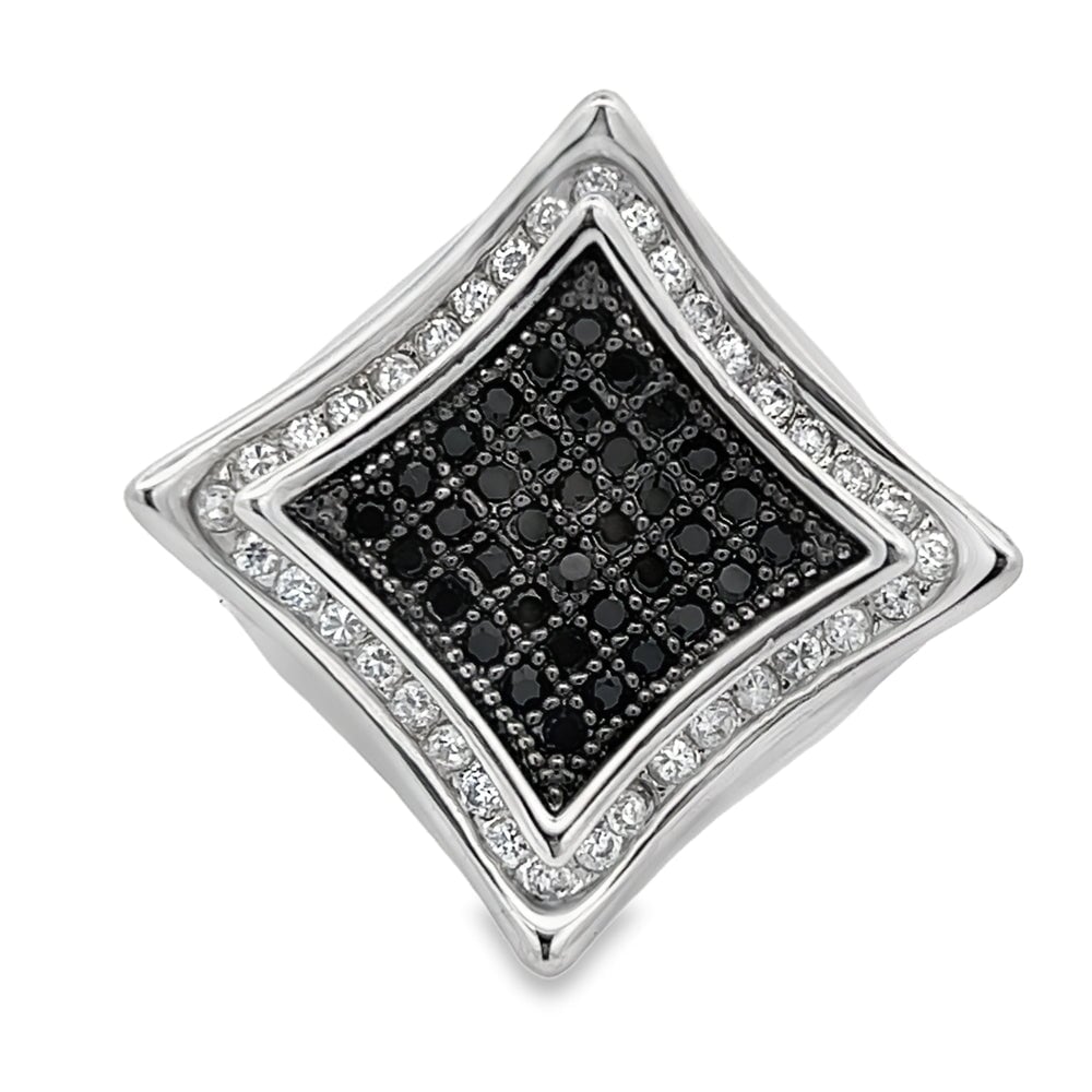Kite Halo Black & White CZ Ring .925 Sterling Silver