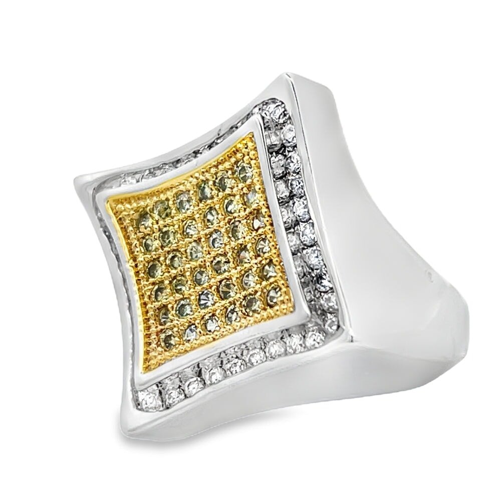Kite Halo Yellow & White CZ Ring .925 Sterling Silver