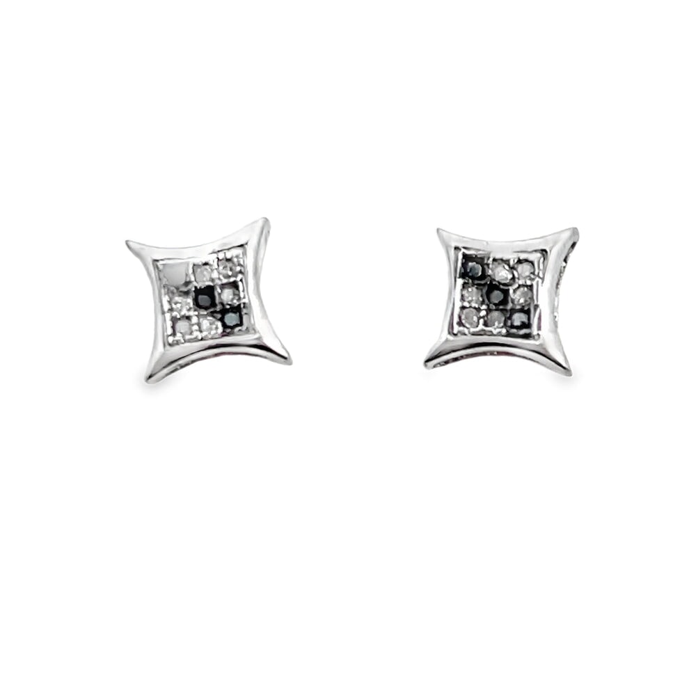Kite Stripe Black Diamond Earrings .05cttw .925 Sterling Silver