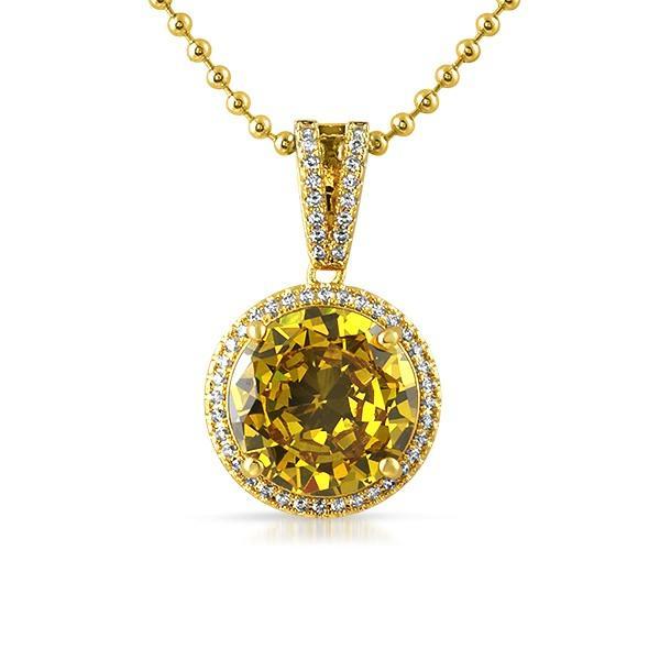 Lab Canary Round .925 Silver Hip Hop Gem Pendant
