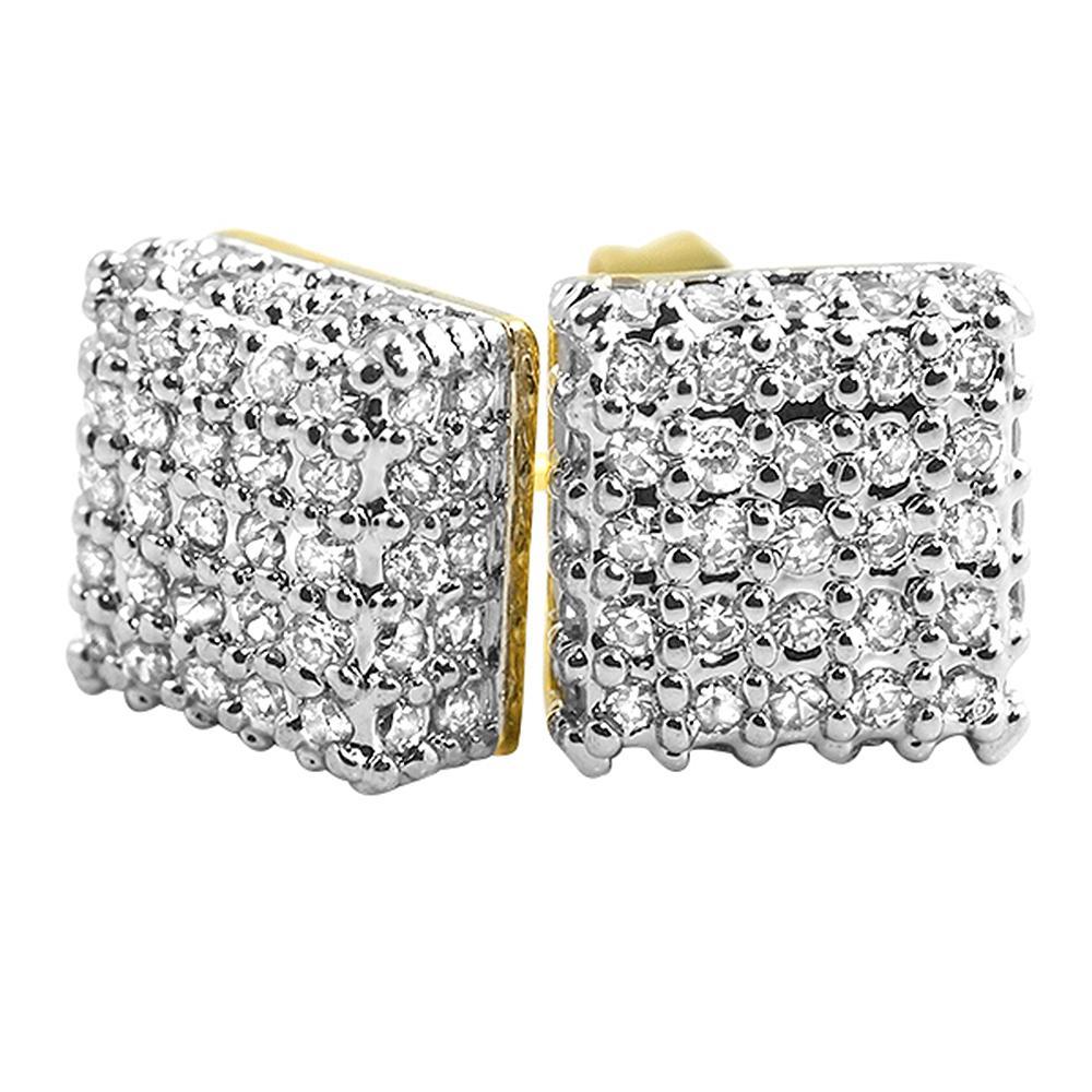Large 3D Box Gold CZ Earrings
