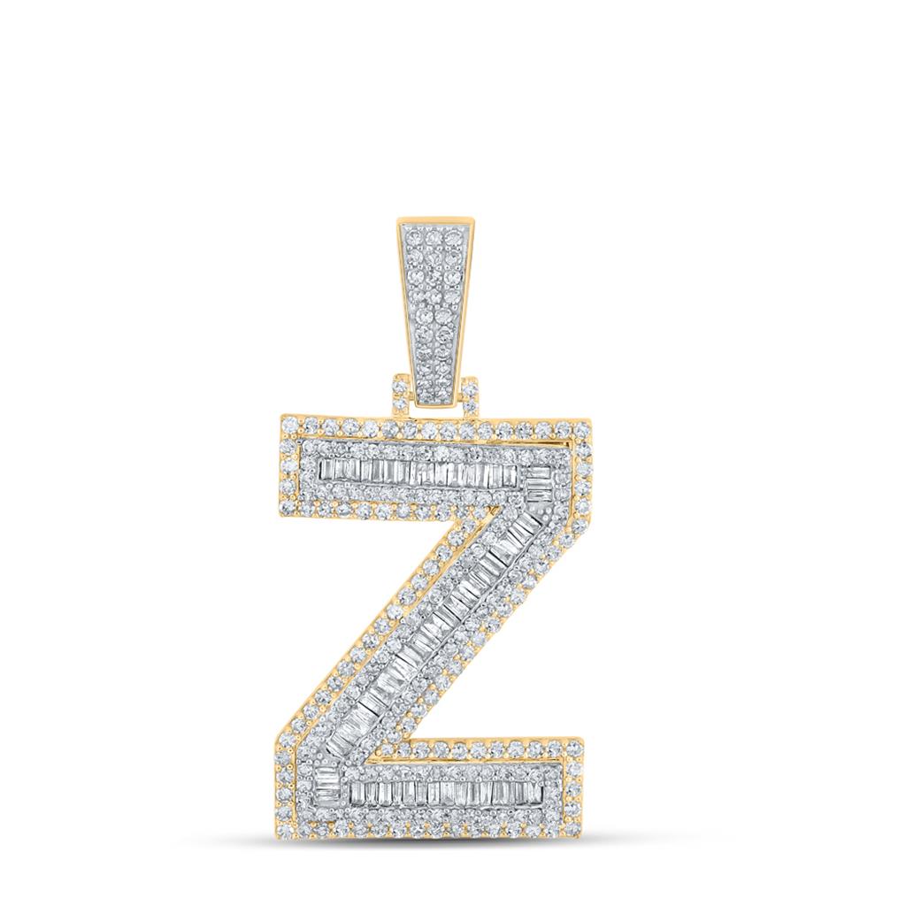 Large 45MM A-Z Initial Letter Baguette Diamond Pendant 10K Yellow Gold
