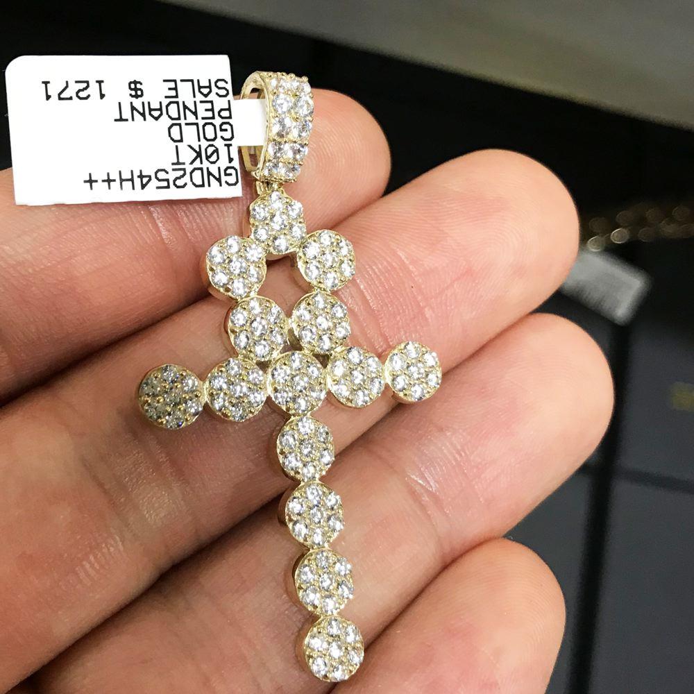 Large Ankh Cluster Cross CZ Pendant in 10K Yellow Gold