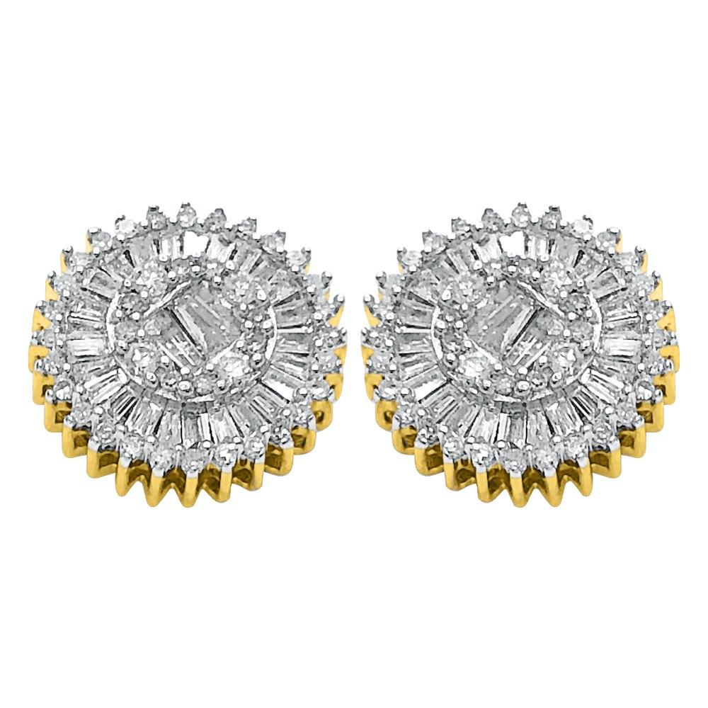 Large Baguette Sunburst Diamond Earrings .78cttw 10K Yellow Gold