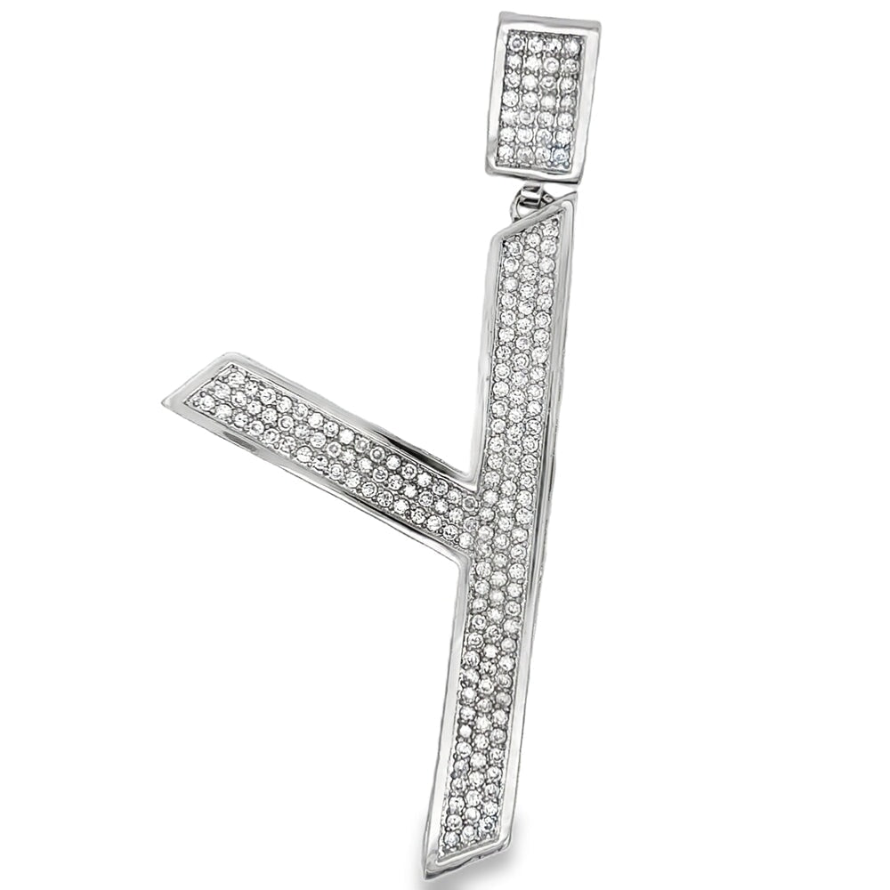 Large Block Initial Letter White CZ Iced Out Pendant