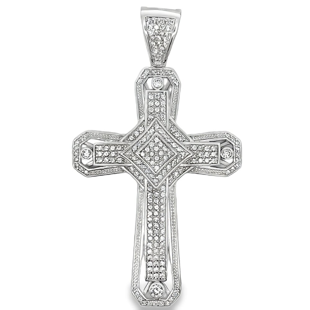 Large Fancy Cross CZ Pendant .925 Sterling Silver