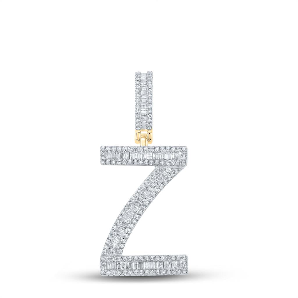 Large Initial Letter Baguette Diamond Pendant 10K Yellow Gold A-Z