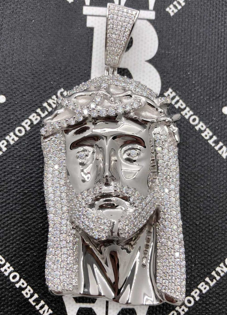 Large Jesus VVS 7.50cttw Moissanite Pendant .925 Sterling Silver