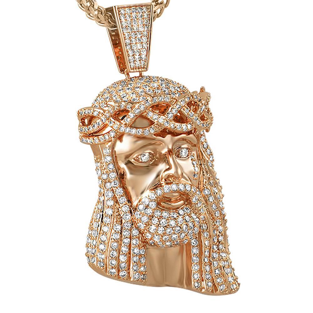 Large Pave CZ Rose Gold Jesus Piece Pendant