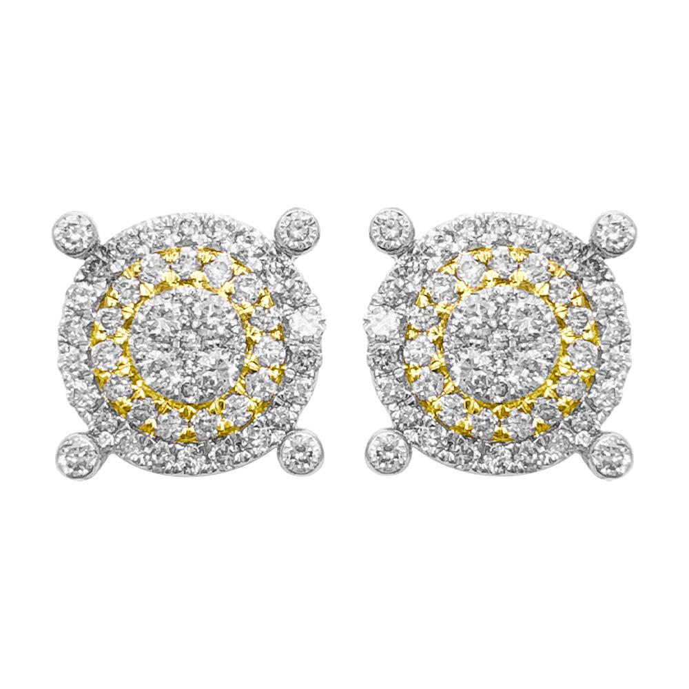 Large Pave Stud Diamond Earrings .69cttw 10K Yellow Gold