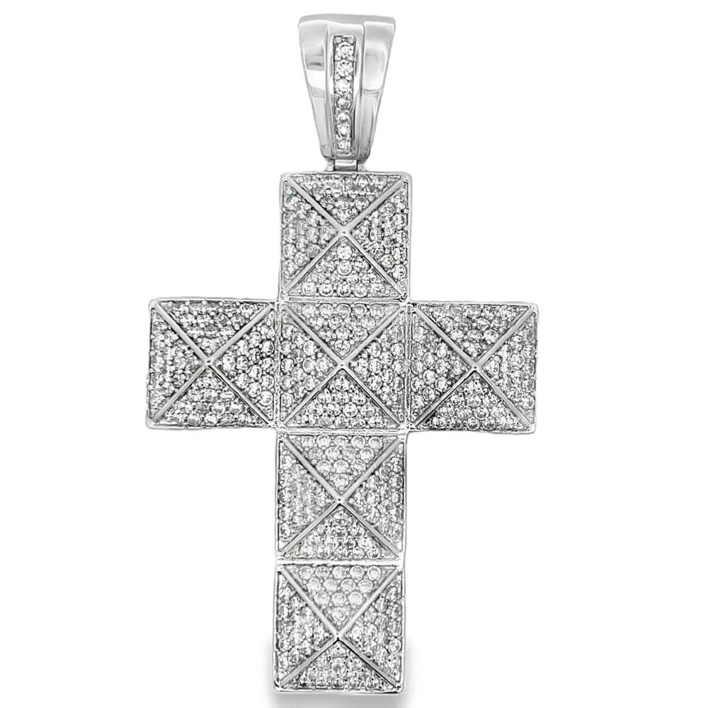 Large Pyramid Cross CZ Pendant .925 Sterling Silver
