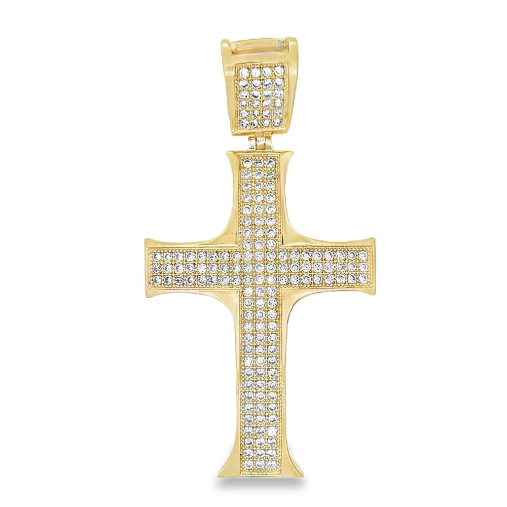 Larger Gold Pointy Edges CZ Cross Iced Out Pendant