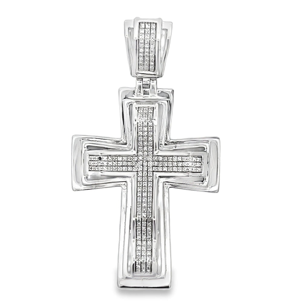 Layer Cross .95cttw Diamond Pendant .925 Sterling Silver