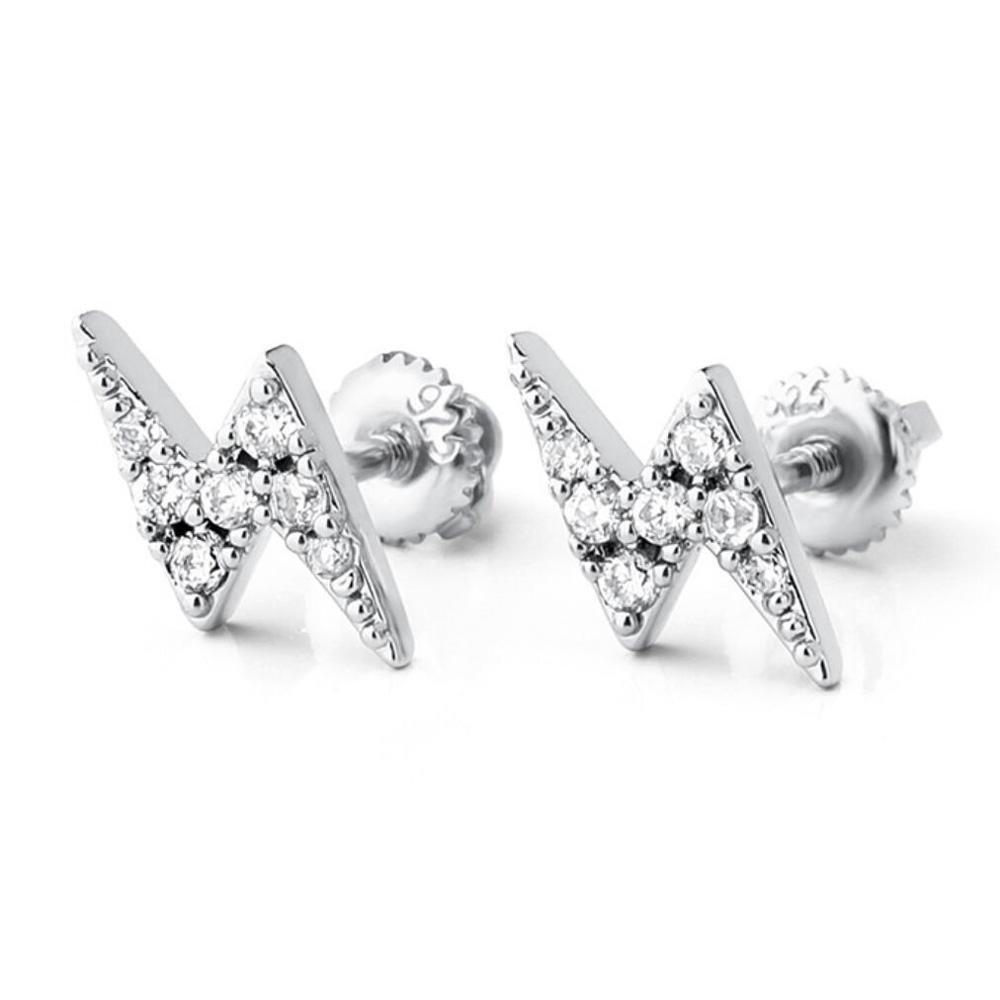 Lightning Bolt CZ Iced Out Earrings .925 Sterling Silver