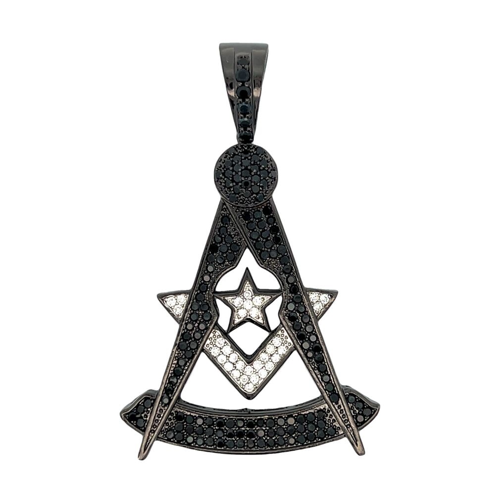 Masonic Star Black CZ Iced Out Pendant