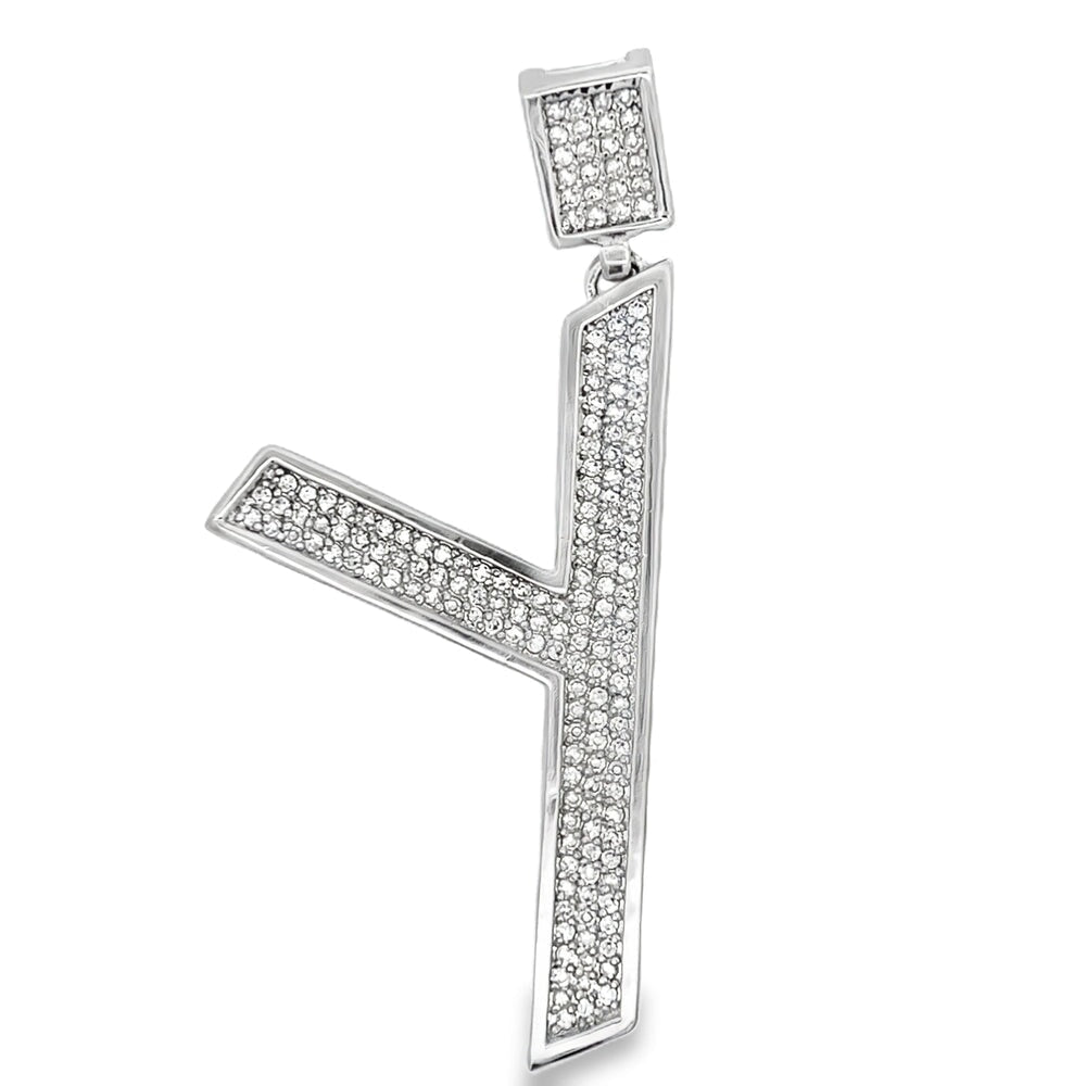 Medium Block Initial Letter White CZ Iced Out Pendant