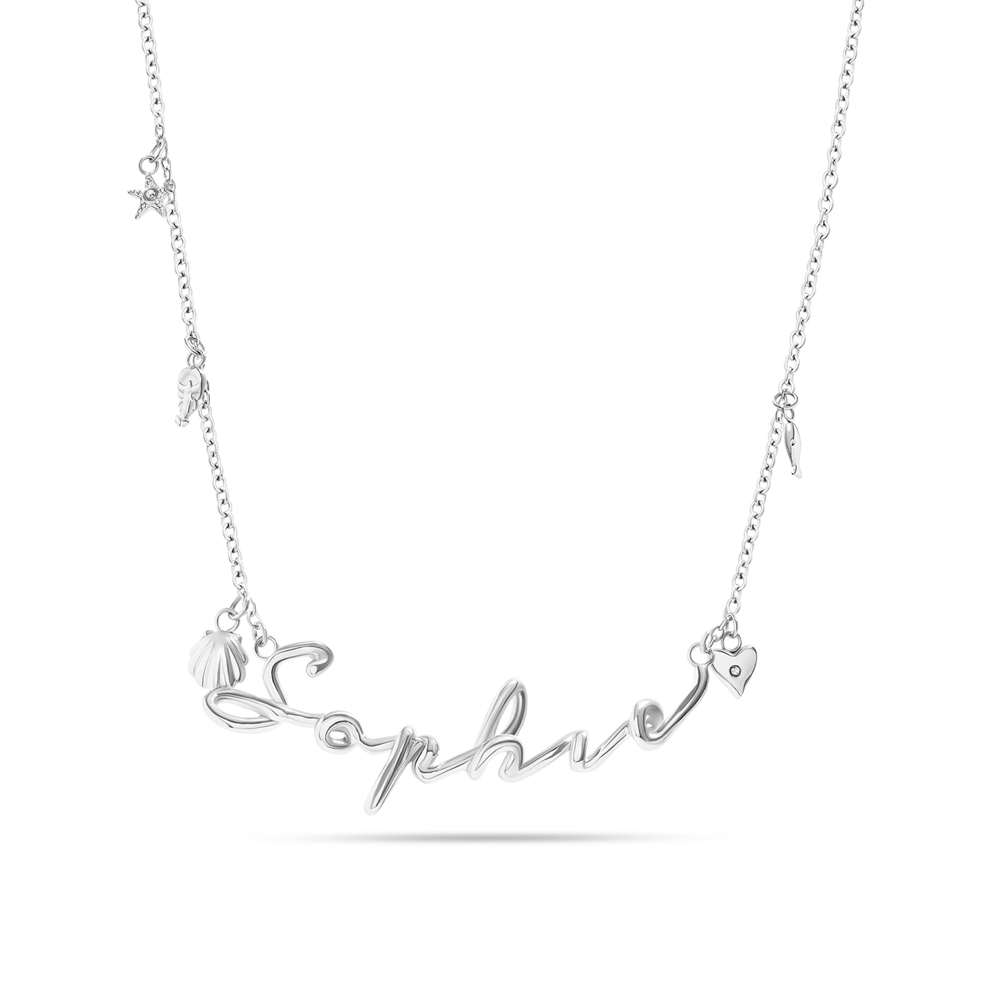 Written In The Sand Charm Name Necklace (Silver)