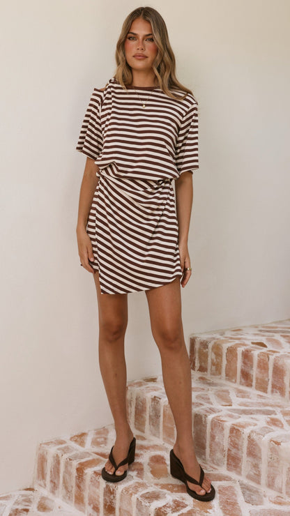 Adelia Mini Dress - Chocolate Stripe