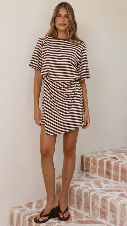 Adelia Mini Dress - Chocolate Stripe