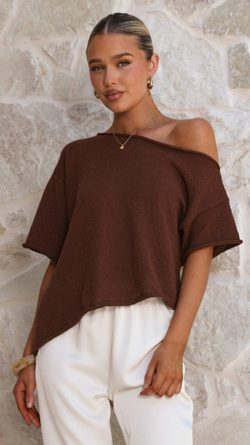 Blair Off Shoulder Tee - Chocolate