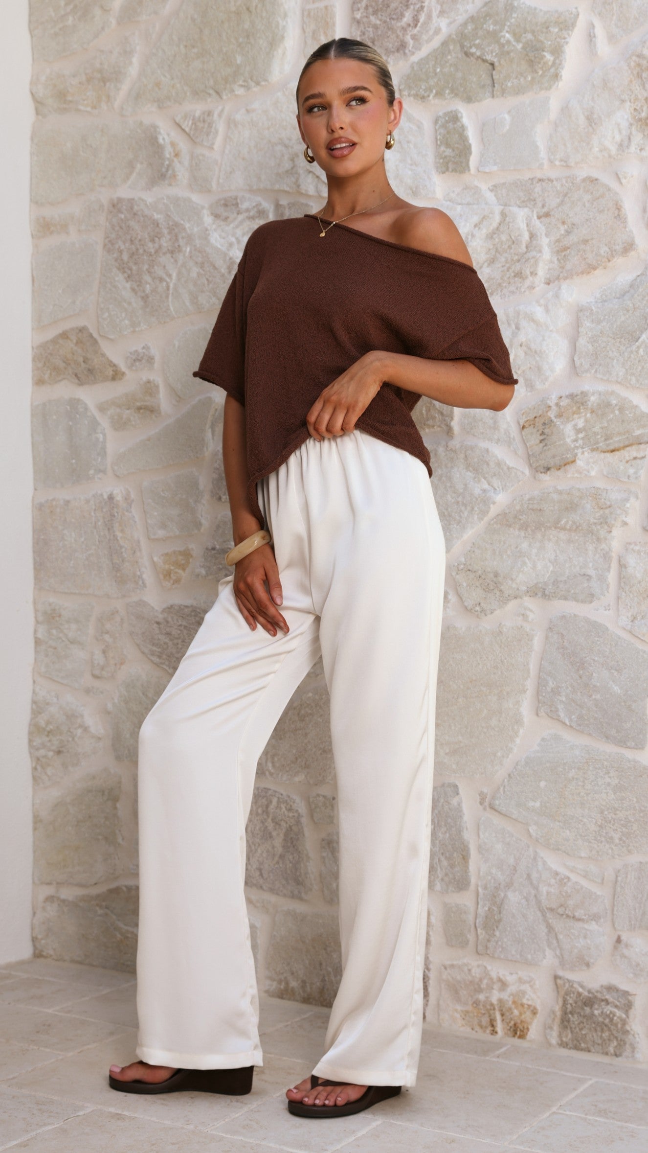 Blair Off Shoulder Tee - Chocolate