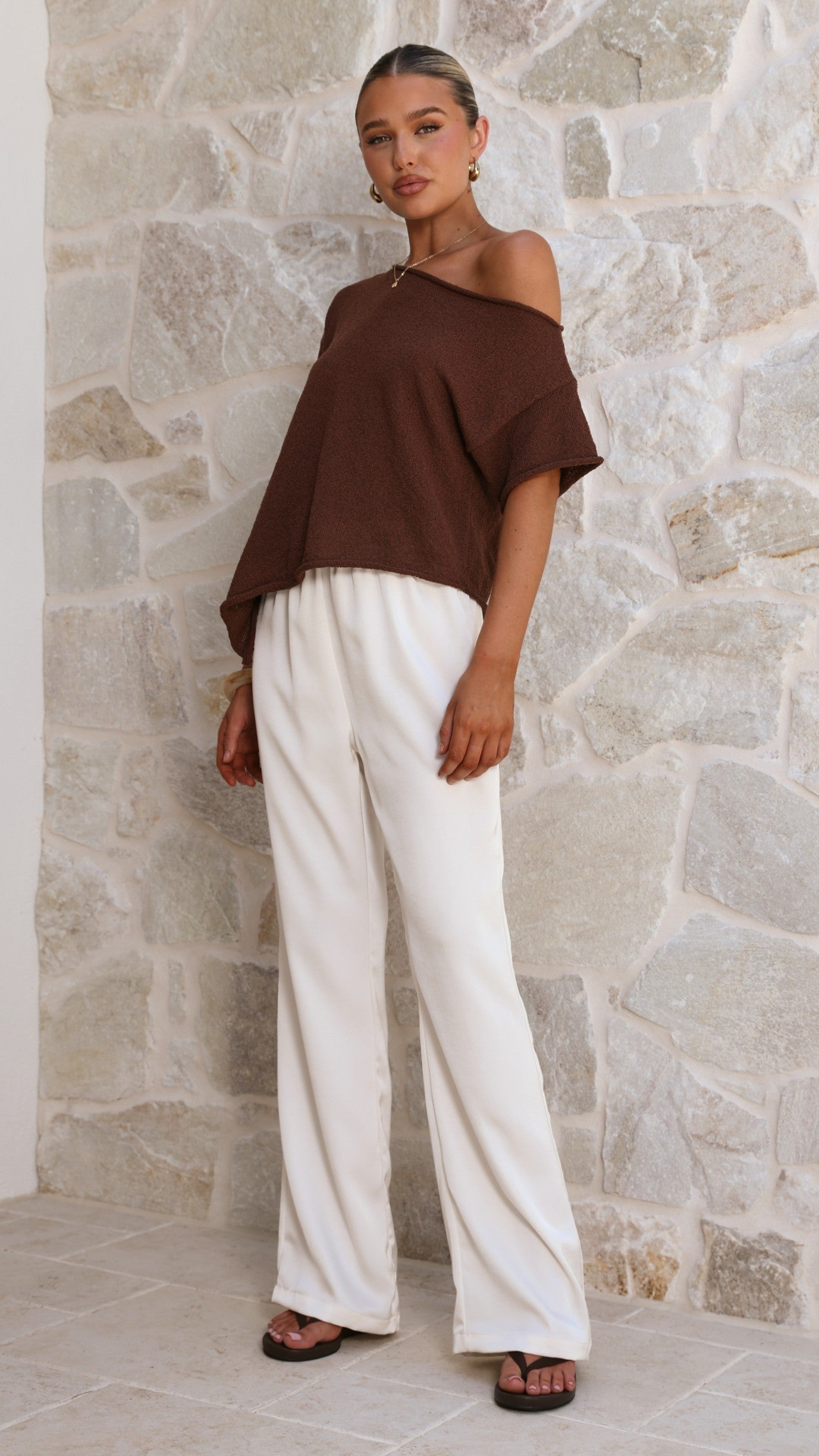 Blair Off Shoulder Tee - Chocolate