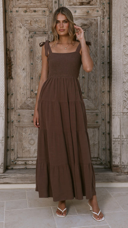 Carlina Tiered Maxi Dress - Chocolate