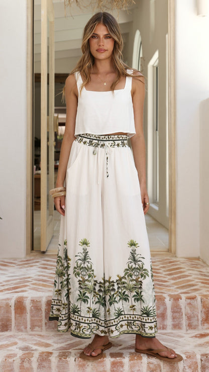Avery Wide Leg Pants - Palm Garden
