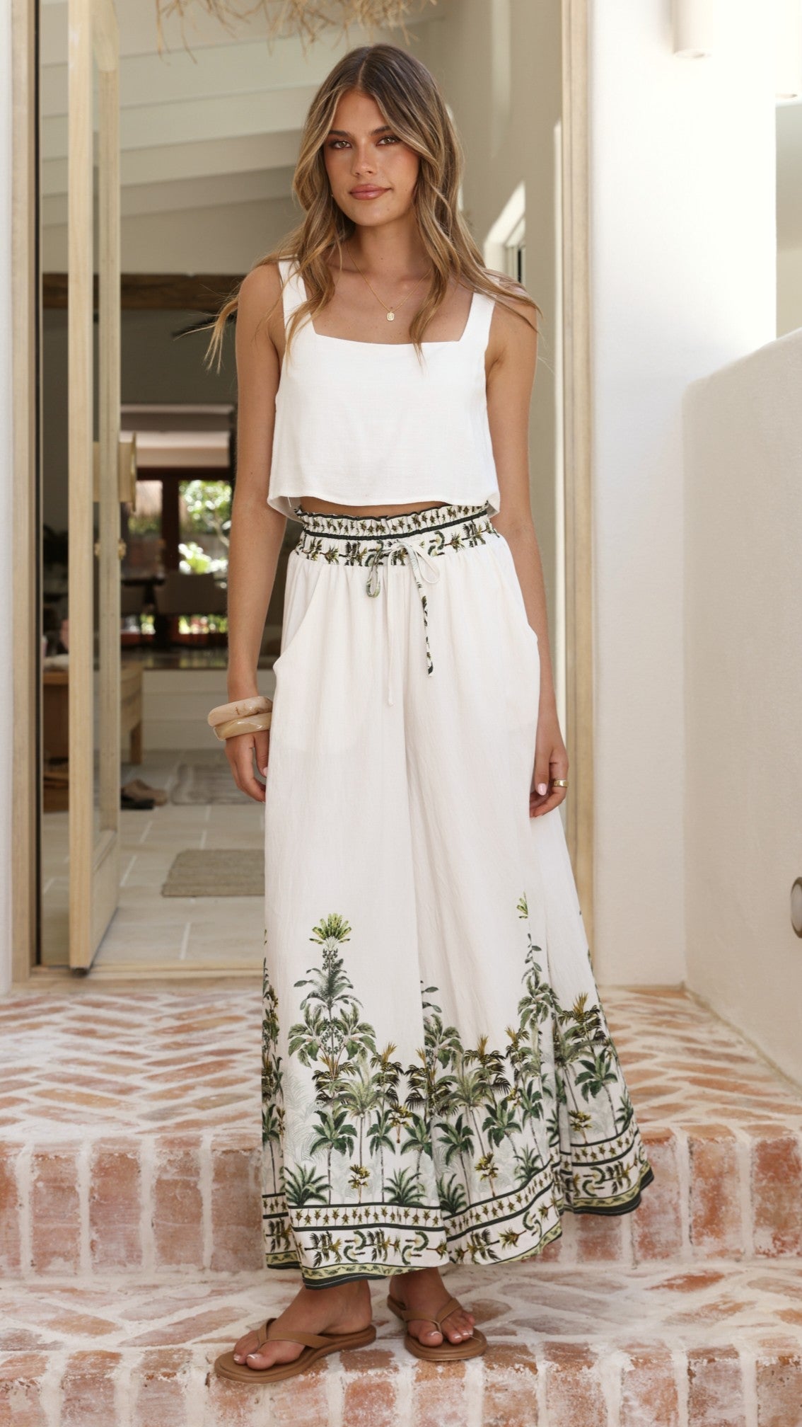 Avery Wide Leg Pants - Palm Garden