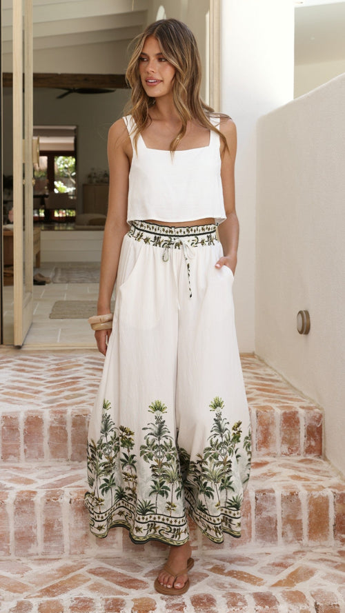 Avery Wide Leg Pants - Palm Garden