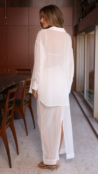 Adella Sheer Long Sleeve Top and Maxi Skirt Set - White