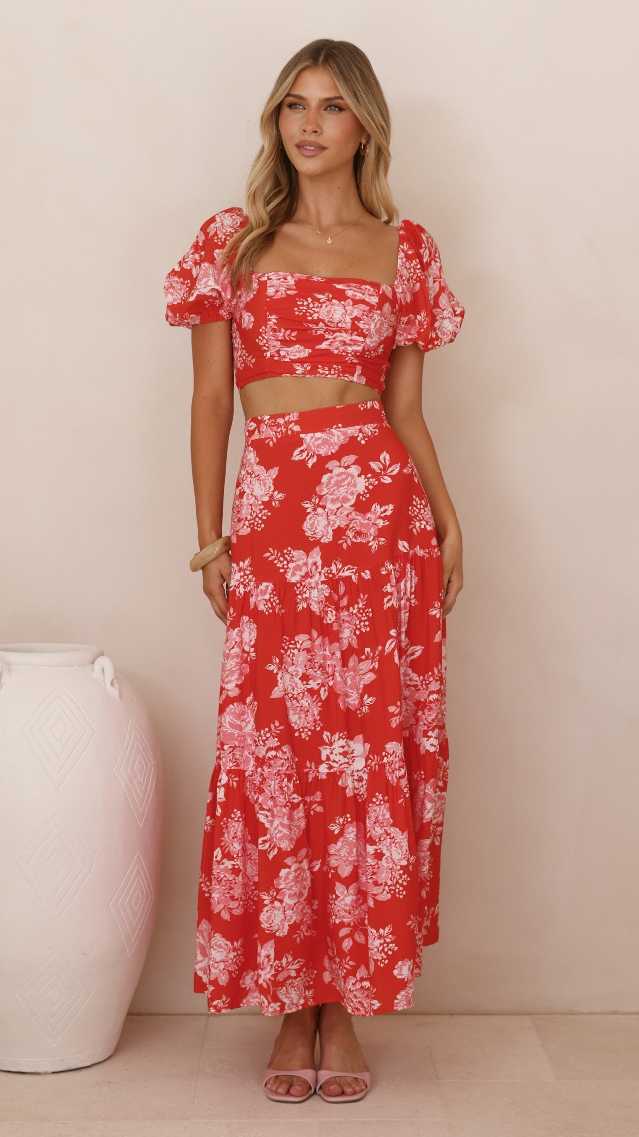 Calla Top and Maxi Skirt Set - Red Floral