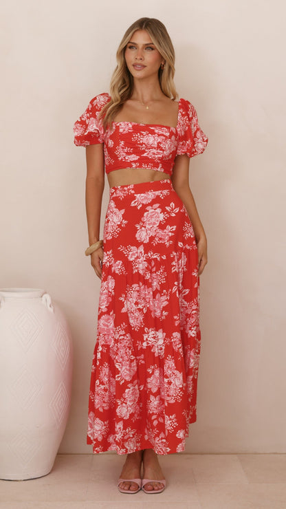 Calla Top and Maxi Skirt Set - Red Floral