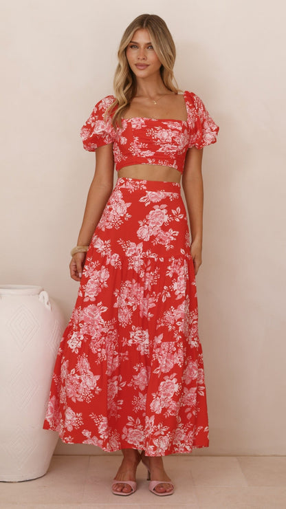 Calla Top and Maxi Skirt Set - Red Floral