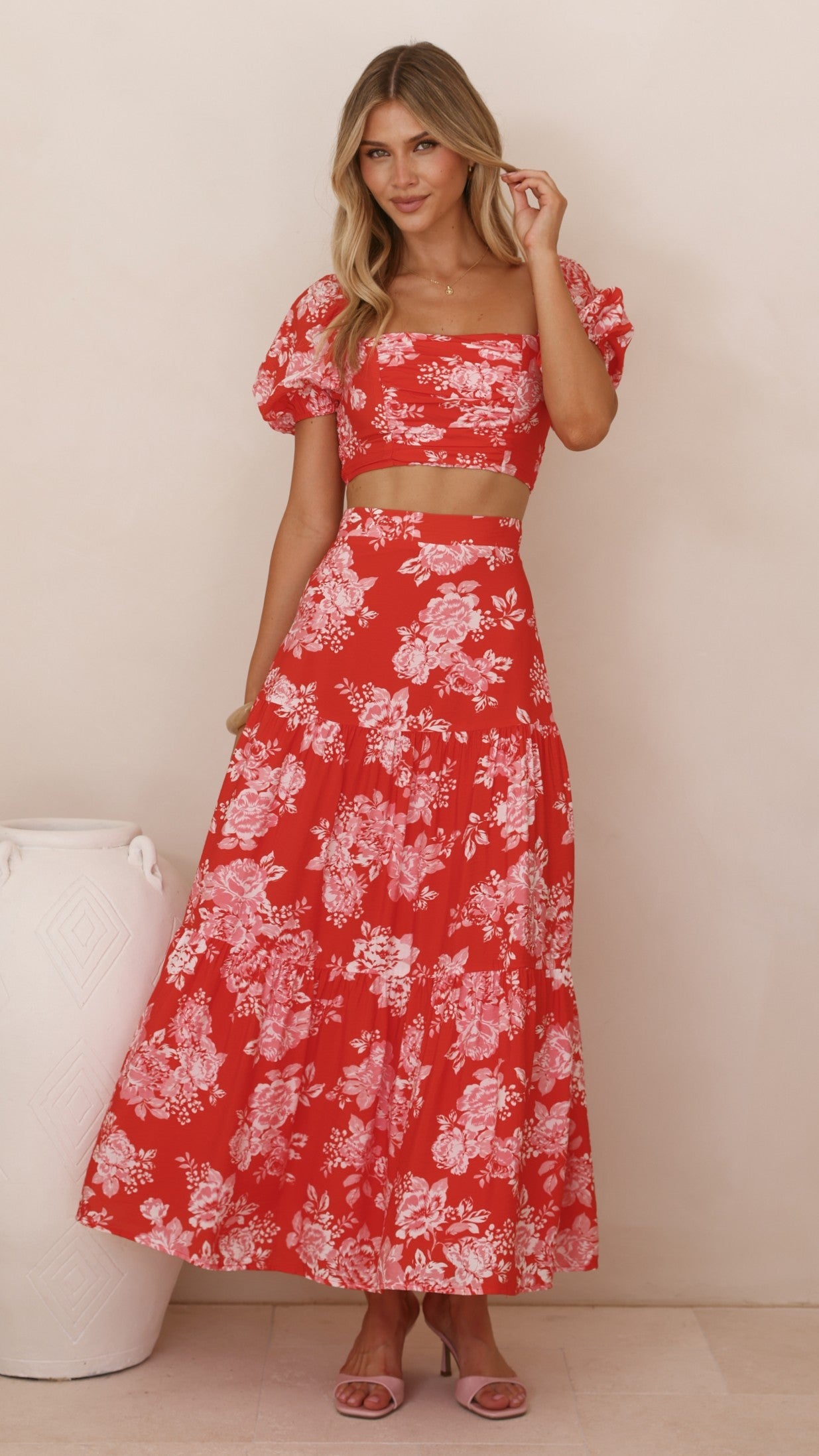 Calla Top and Maxi Skirt Set - Red Floral