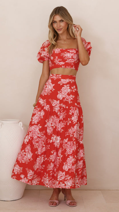 Calla Top and Maxi Skirt Set - Red Floral