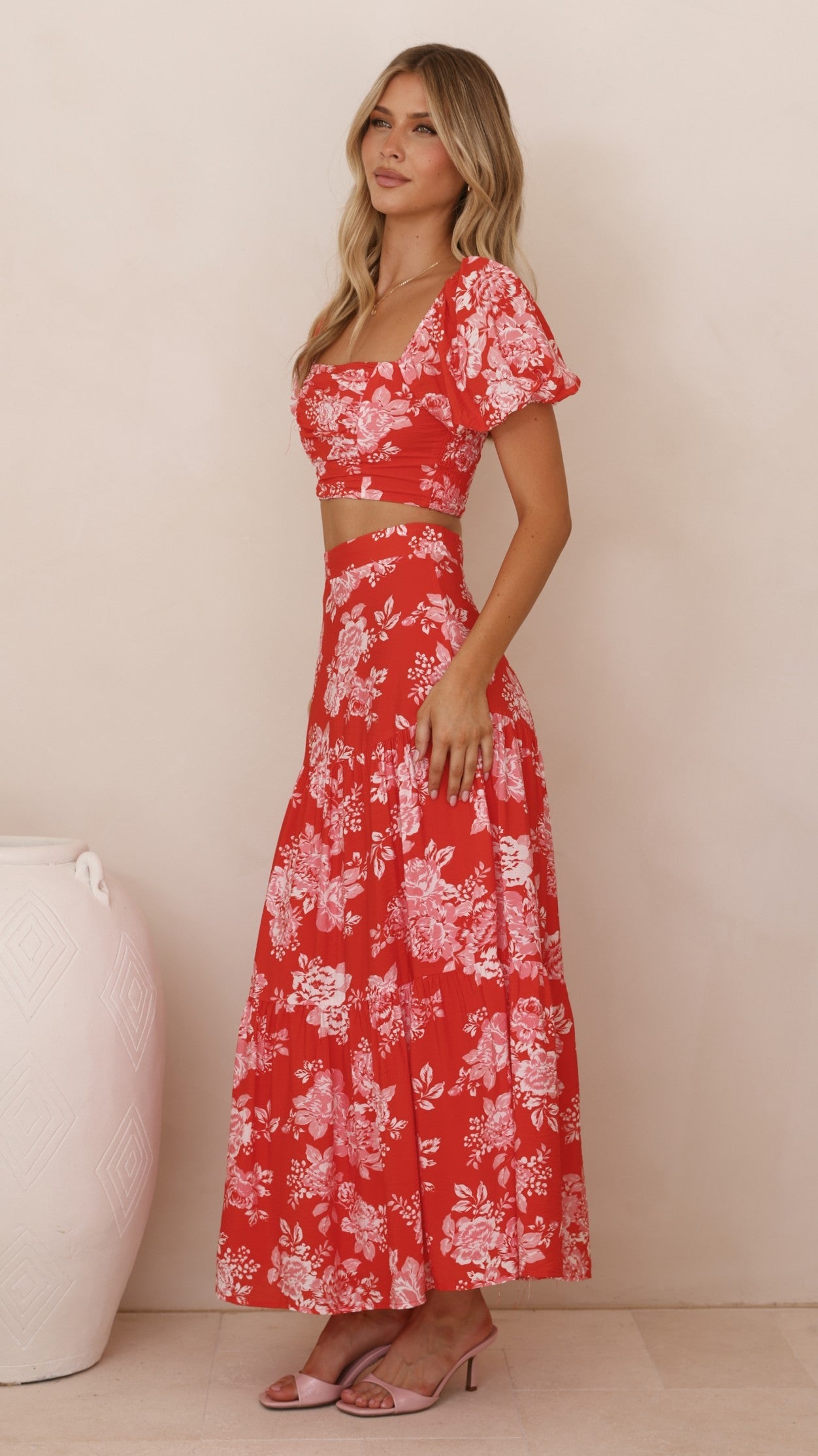 Calla Top and Maxi Skirt Set - Red Floral