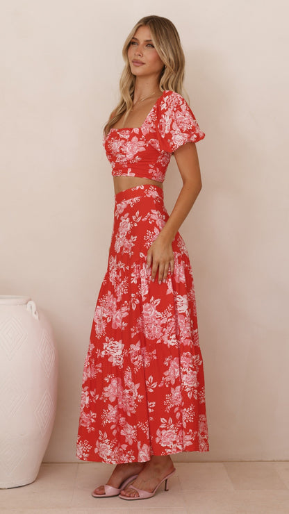 Calla Top and Maxi Skirt Set - Red Floral