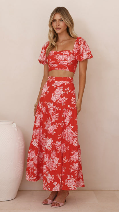 Calla Top and Maxi Skirt Set - Red Floral