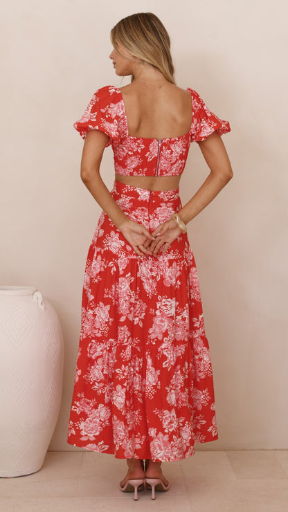 Calla Top and Maxi Skirt Set - Red Floral