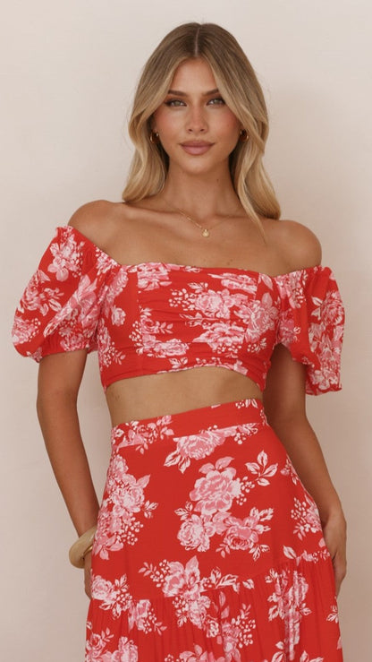 Calla Top and Maxi Skirt Set - Red Floral