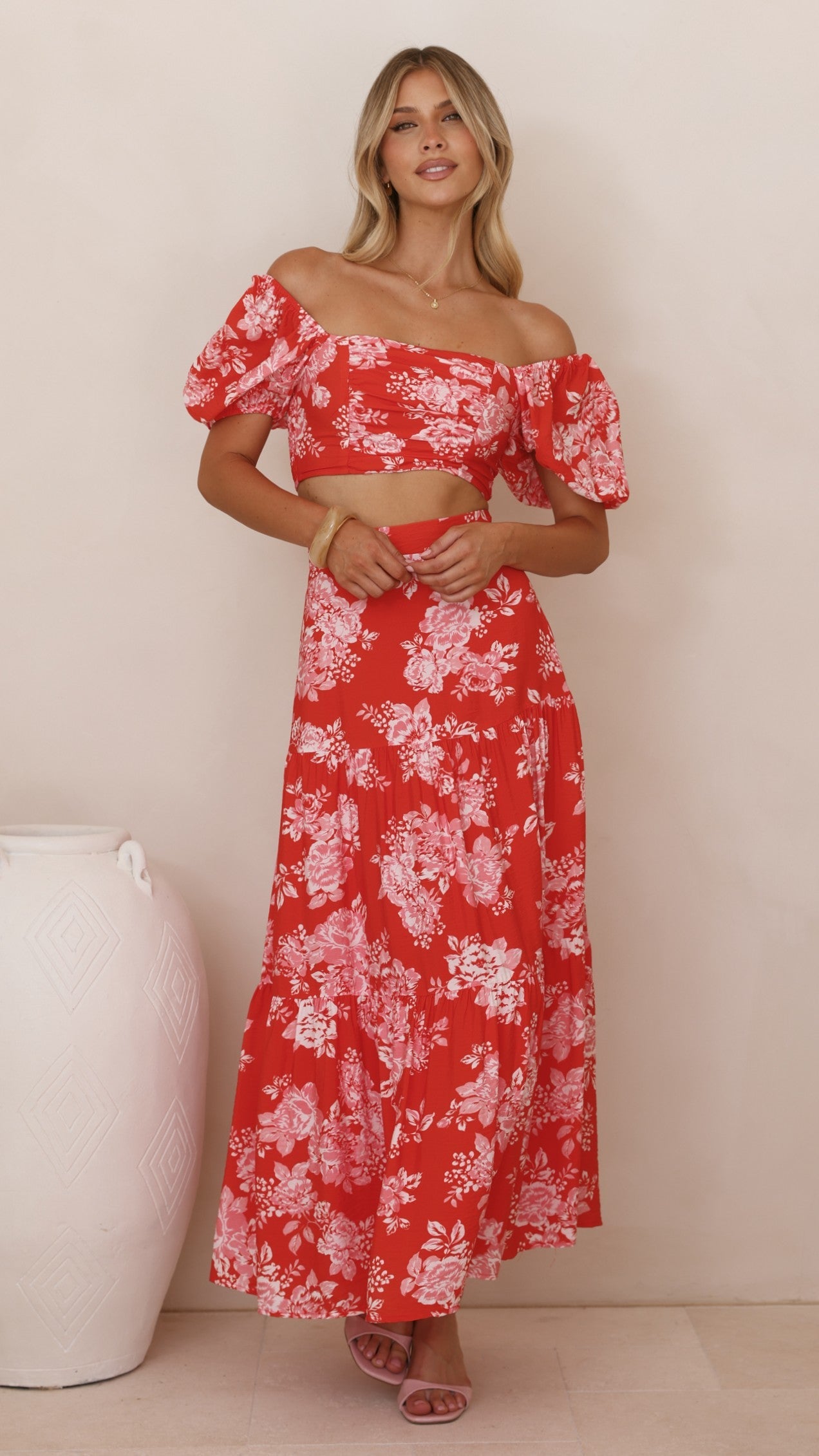Calla Top and Maxi Skirt Set - Red Floral
