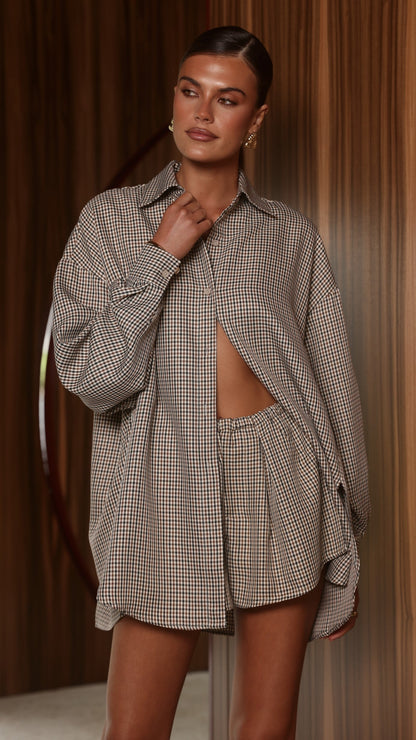 Arli Button Up Shirt - Beige Check