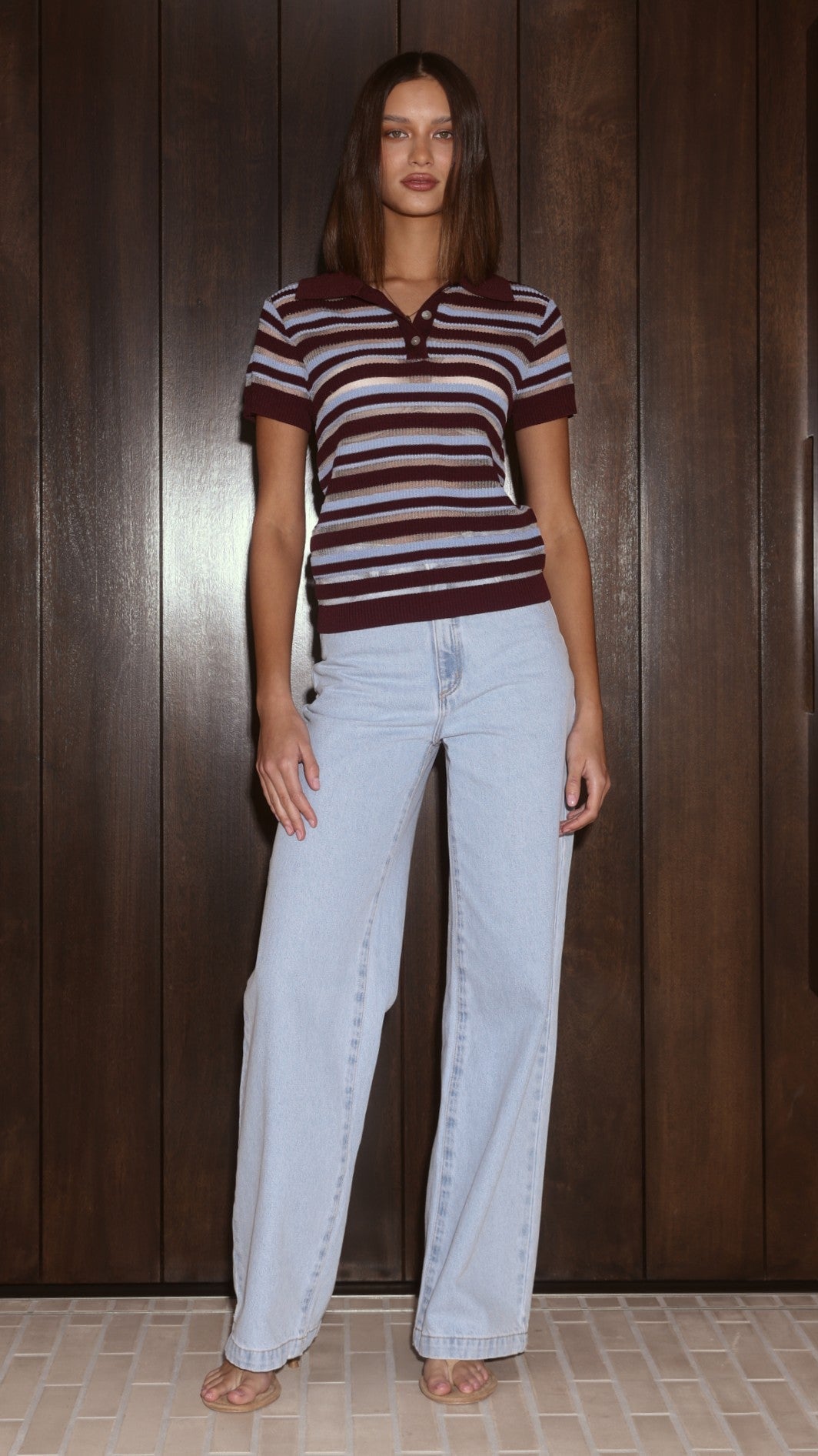 Alana Top - Blue/Maroon Stripe